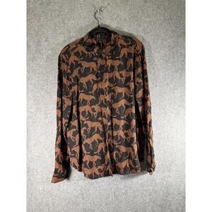 Jane & Delancey Top Women Large Black Button Front Animal Print Long Sleeve Rela